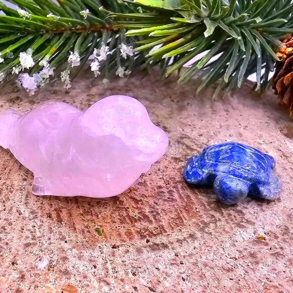 Nature Crystal Stone Carved Sea Seal & Turtle Figures - Picture 1 of 10
